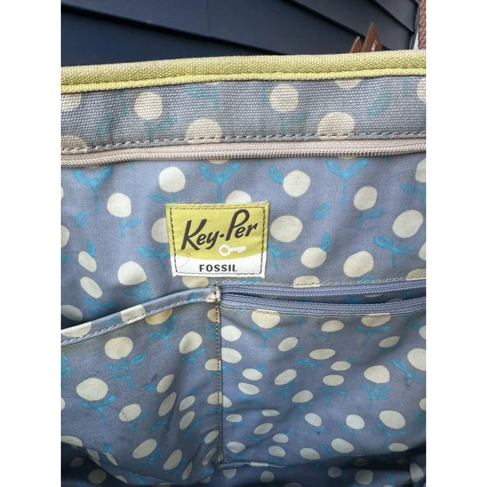 Fossil Key Per Multicolor Circle Print Coated Canvas Tote Bag Polka Dot Lining